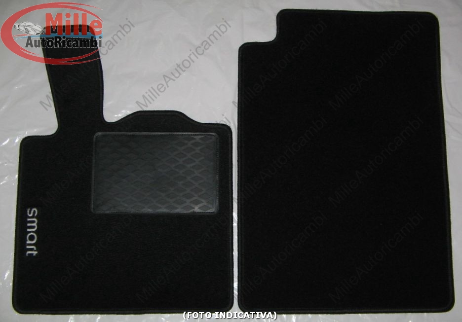 SMART CITY COUPE Completamente Su Misura 2 Pezzi Nero Gomma Tappetino Auto Set con 2 Clip
