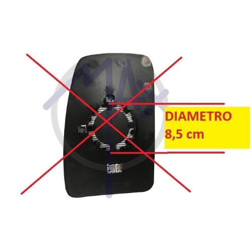 VETRO SPECCHIO RETROVISORE RENAULT MASTER DAL 2004 - RENAULT MASCOTT DAL 2004 - OPEL MOVANO DAL 2003 DESTRO CON PIASTRA TERMICO ATTACCO GRANDE 11CM