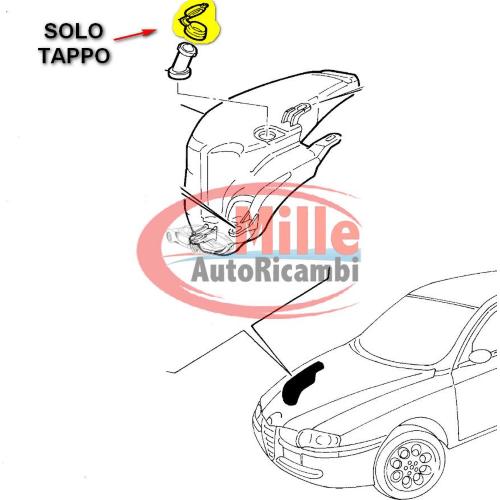 TAPPO VASCHETTA LAVAVETRI ALFA ROMEO 147 DAL 2001 BORSA TERGICRIS.SENZA LAVAFARI ORIGINALE