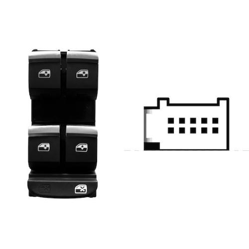 INTERRUTTORE ALZAVETRO PER AUDI A4 2015-2019 PORTA ANTERIORE SX NERO/CROMO 4 INTERRUTTORI 10 PIN