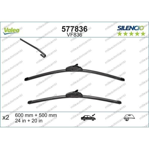 VF836 KIT SPAZZOLE TERGICRISTALLI VALEO SILENCIO FLAT BLADE (MM 600+500)