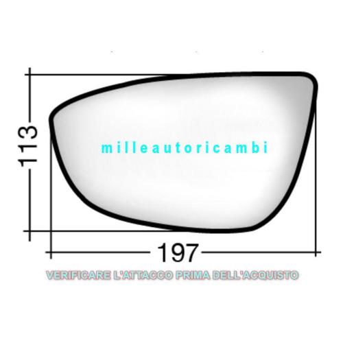 VETRO SPECCHIO RETROVISORE HYUNDAI I20 DAL 2015 AL 2020 DESTRO CON PIASTRA YERMICA