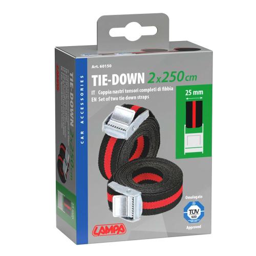 SET 2 NASTRI TENSORI DA 2,50MT - FIBBIA DI ARRESTO CON MOLLA A CHIUSURA ED APERTURA RAPIDA