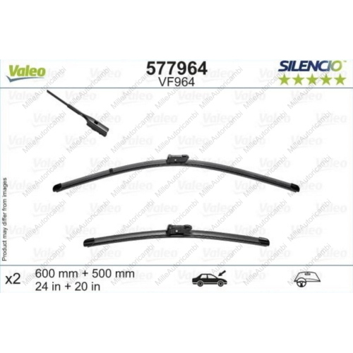 VF964 KIT SPAZZOLE TERGI SILENCIO FLAT BLADE (MM 600+500) VALEO