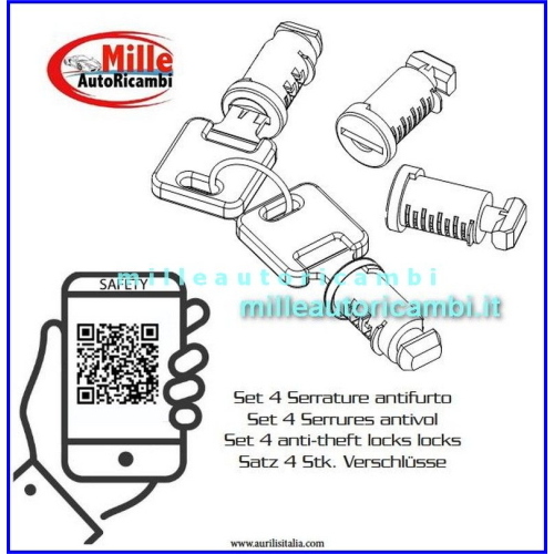 KIT 4 CILINDRETTI CHIAVE SERRATURE ANTIFURTO GV PER BARRE PORTATUTTO GRV 156002