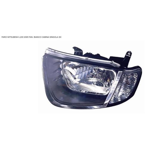 FARO FANALE PROIETTORE SX H4 PRED REG EL PER MITSUBISHI L200 2005>2010 CABINA SINGOLA FRECCIA CHIARA
