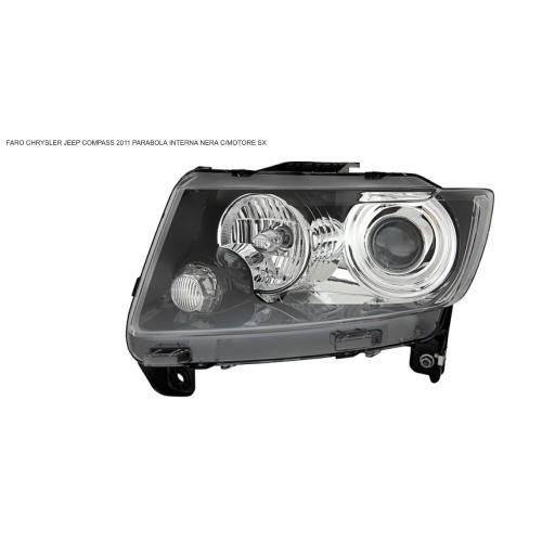 FARO FANALE PROIETTORE SX C/MOTORE PER JEEP COMPASS DAL 2011 PARABOLA INTERNA NERA