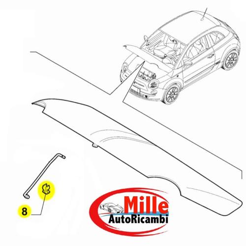 MOLLA MOLLETTA BLOCCO ASTINA FIAT 500 DAL 2007 FISSAGGIO COFANO ANTERIORE