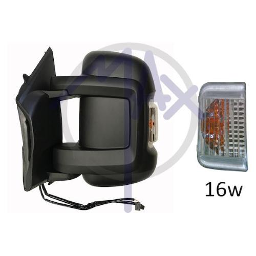 SPECCHIO RETROVISORE ELETTRICO CITROEN JUMPER 06 - FIAT DUCATO 06 - PEUGEOT BOXER 06 SX NERO FREC AMBR RIPIEGAB TERM 10PIN(DOPP VETRO BRACC CORTO)16W