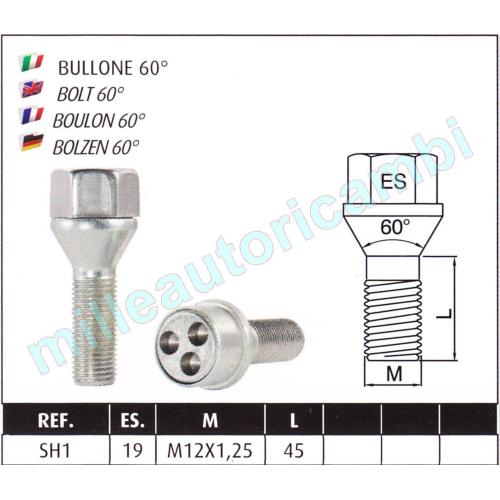 SET 4 BULLONI ANTIFURTO PER RUOTE CON 2 CHIAVI MODELLO FARAD SH1