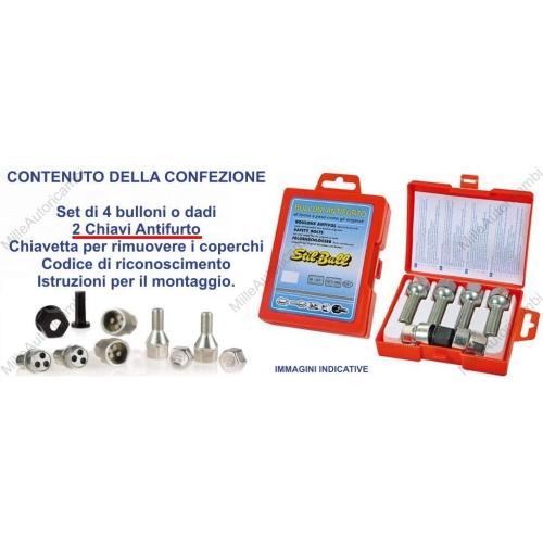 SET 4 BULLONI ANTIFURTO PER RUOTE CON 2 CHIAVI MODELLO FARAD SH1