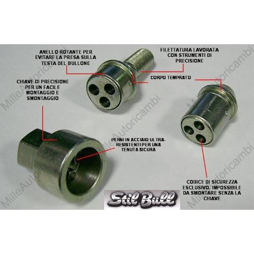 SET 4 BULLONI ANTIFURTO PER RUOTE CON 2 CHIAVI MODELLO FARAD SH1