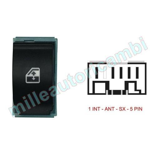 INTERRUTTORE ALZAVETRO PER FIAT IDEA ANTERIORE SX SU PORTA ANTERIORE SX,RETROVISORI ELETTRICI,ALZAVETRO PER POSTERIORI MANUALI O ASSENTI,5 PIN