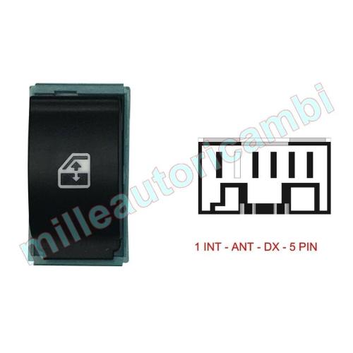 INTERRUTTORE ALZAVETRO PER FIAT IDEA ANTERIORE DX SU PORTA ANTERIORE SX,RETROVISORI ELETTRICI,ALZAVETRO PER POSTERIORI MANUALI O ASSENTI,5 PIN CONNETTORE NERO