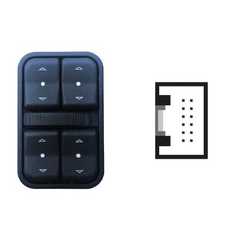 INTERRUTTORE ALZAVETRO PER OPEL MERIVA'03>10/CORSA C/ZAFIRA A/ASTRA G PORTA ANT. SX, (QUADRUPLO) 12 PIN