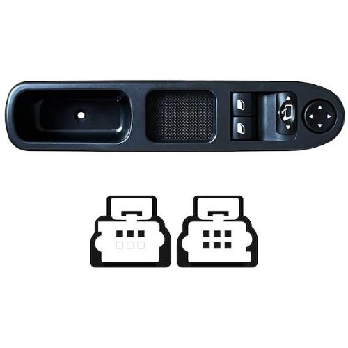 INTERRUTTORE ALZAVETRO PER PEUGEOT 307 2002-2007 PORTA ANTERIORE SX,RETROVISORI RIBALTABILI ELETTR.,ALZACRISTALLI POSTERIORI MANUALI O ASSENTI,COMFORT,2 INTERRUTTORI 9 PIN