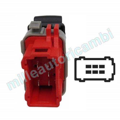 INTERRUTTORE ALZAVETRO PER RENAULT MASCOTT 05/2007 PORTA ANTERIORE SX,6 PIN,CONNETTORE ROSSO
