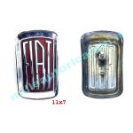 FREGIO LOGO ANTERIORE FIAT VARIE VETTURE ORIG.D'EPOCA SMALTATO 11X7 CM ACCIAIO C/BULL G1