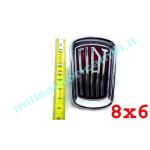 FREGIO LOGO ANTERIORE FIAT VARIE VETTURE ORIG.D'EPOCA SMALTATO 8X6 CM ACCIAIO C/BULL G1